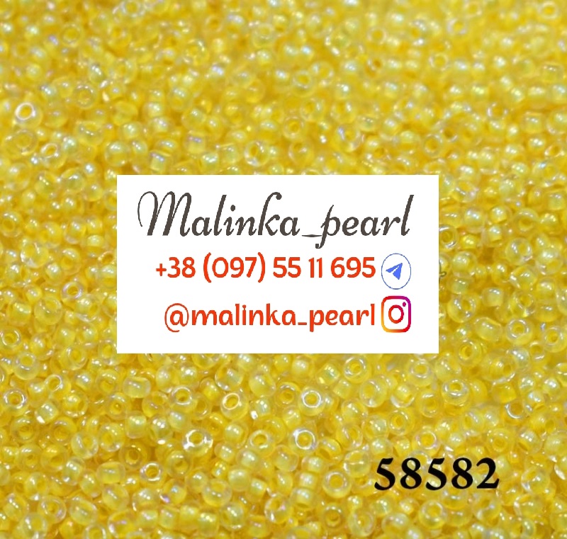 Бісер жовтий, кристальний глазурований з фарбованим отвором