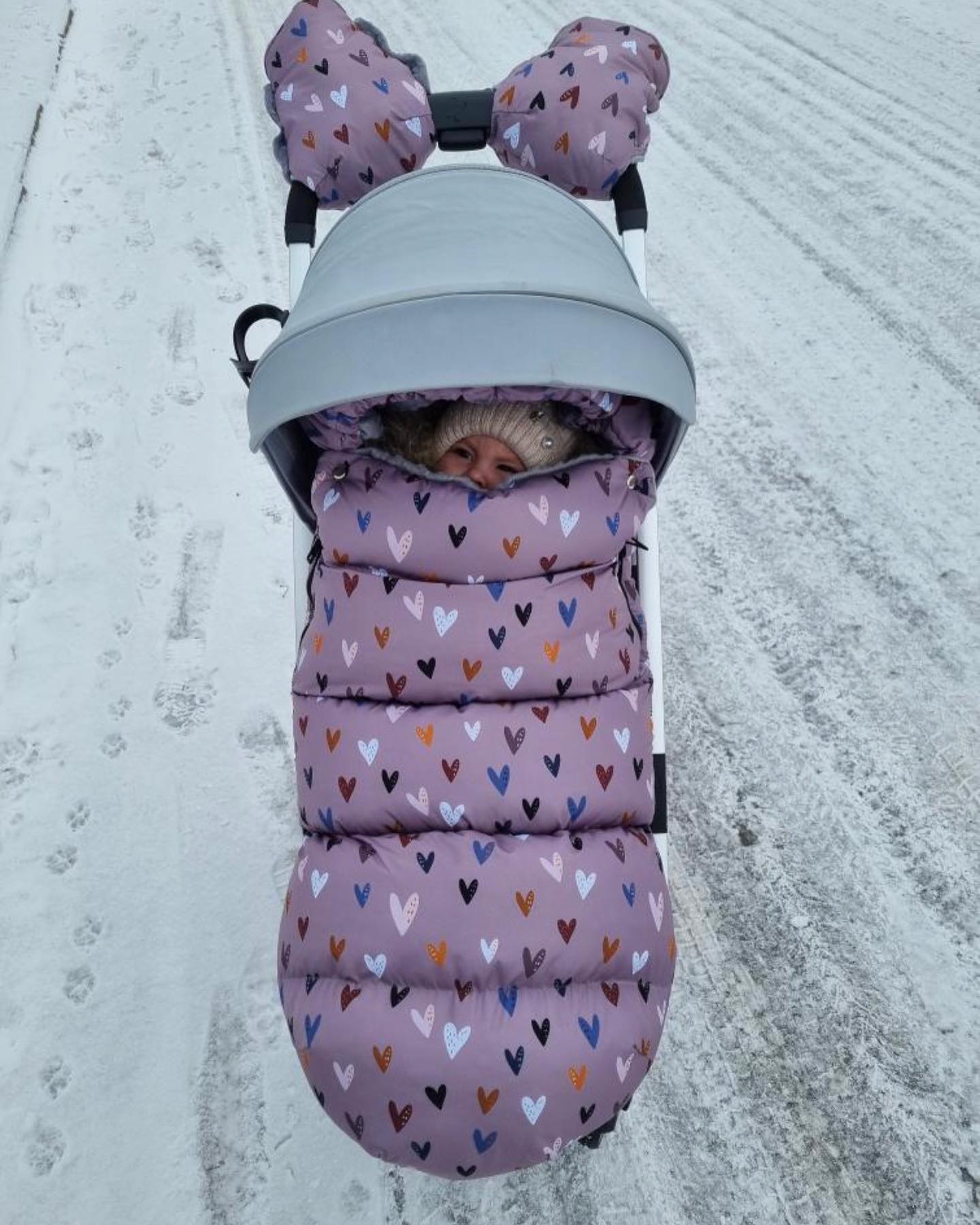 Зимовий конверт BabyTeks і рукавиці рожеві сердечка