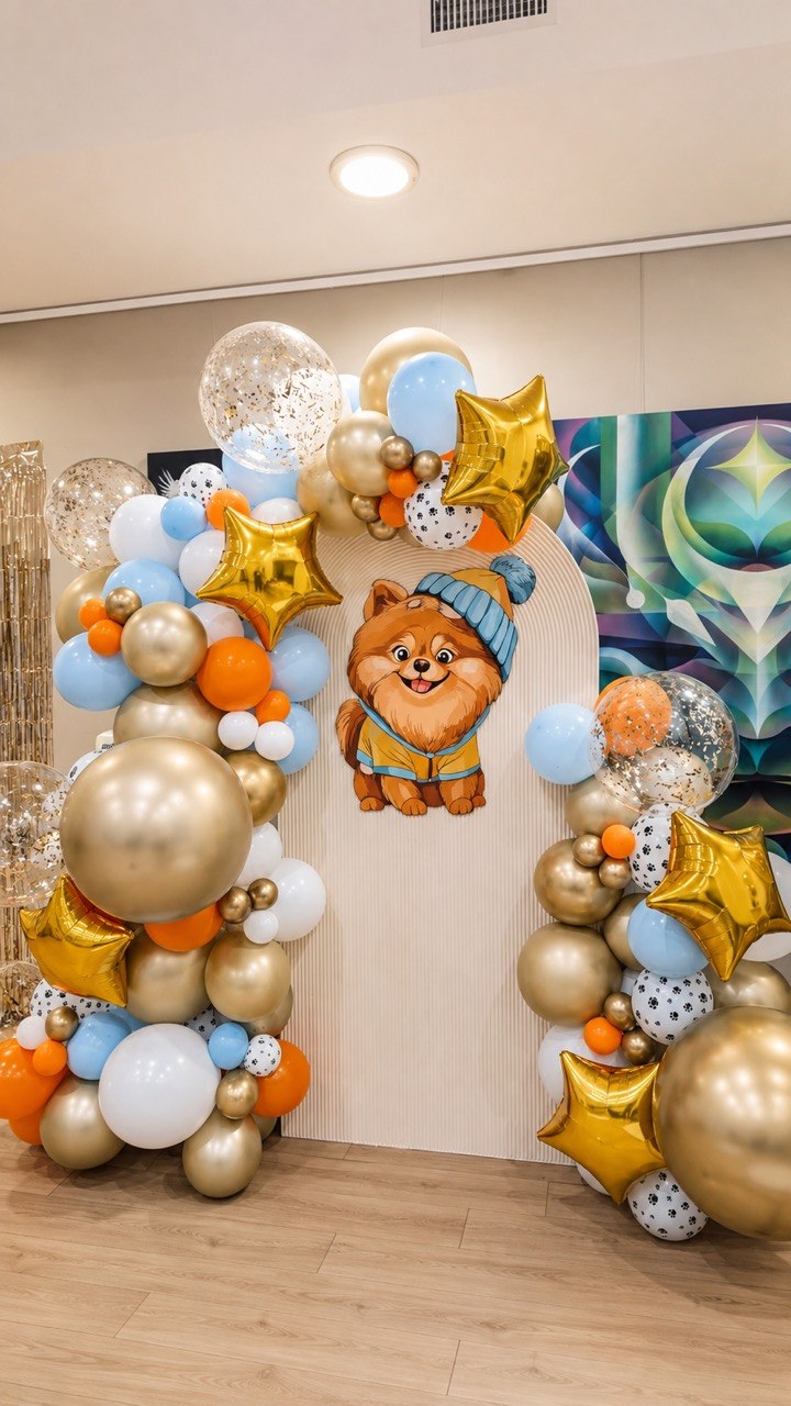 Kids Birthday Balloon Backdrop with Custom Character