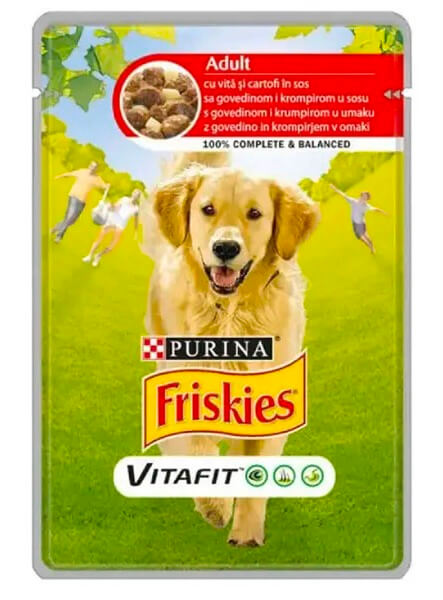 Фріскіс Шматочки у підливці з яловичиною та картоплею для дорослих собак 100г