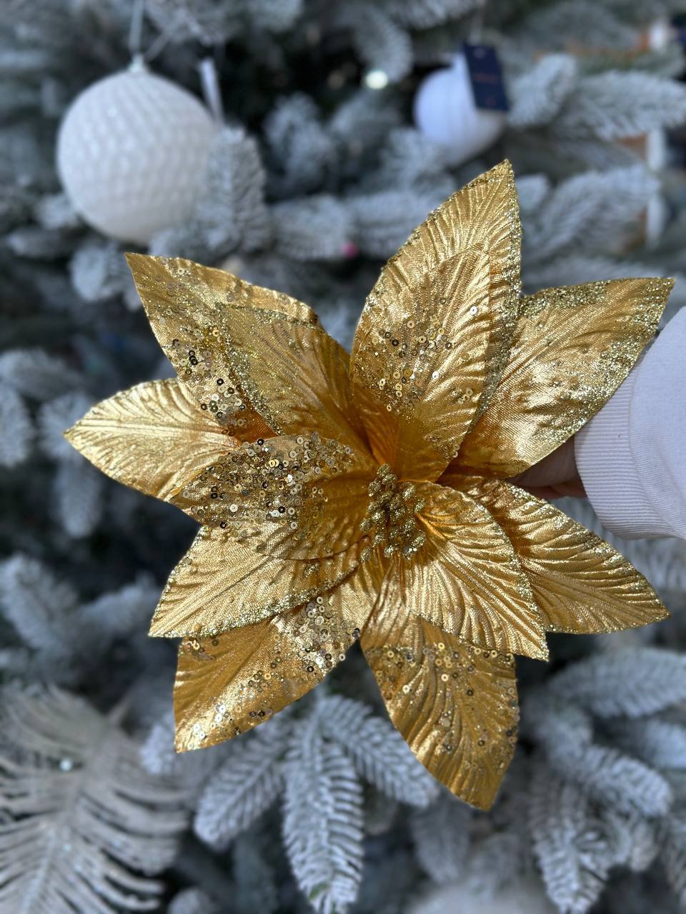 Декоративна квітка Пуансетія 25 см, довжина ніжки 20 см