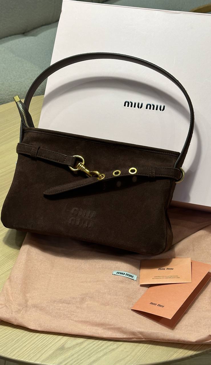 Miu Miu Aventure Nappa Leather Bag Chocolate Suede