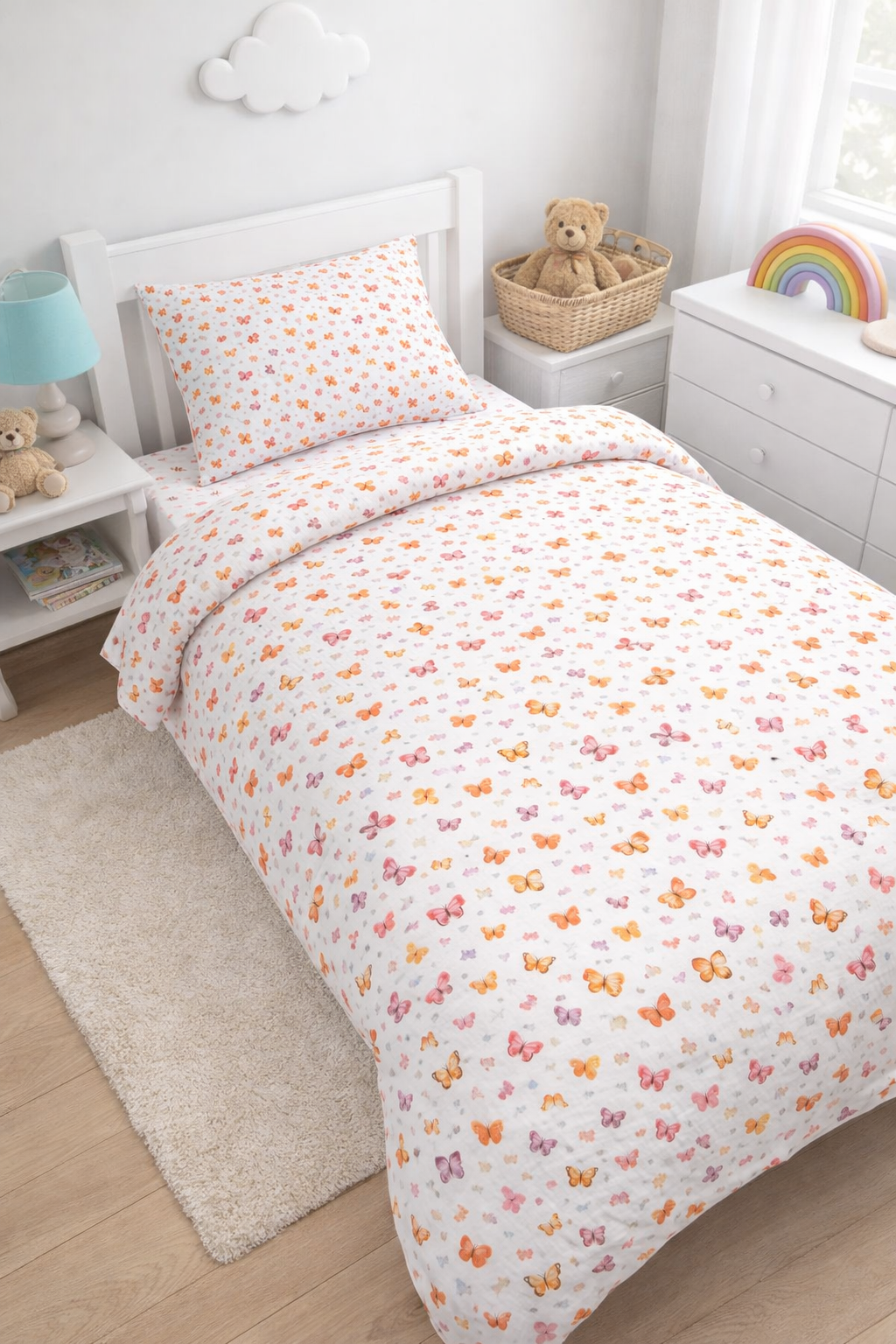 Постільна білизна  в ліжечко  ранфорс принт  " Рожеві метелики"