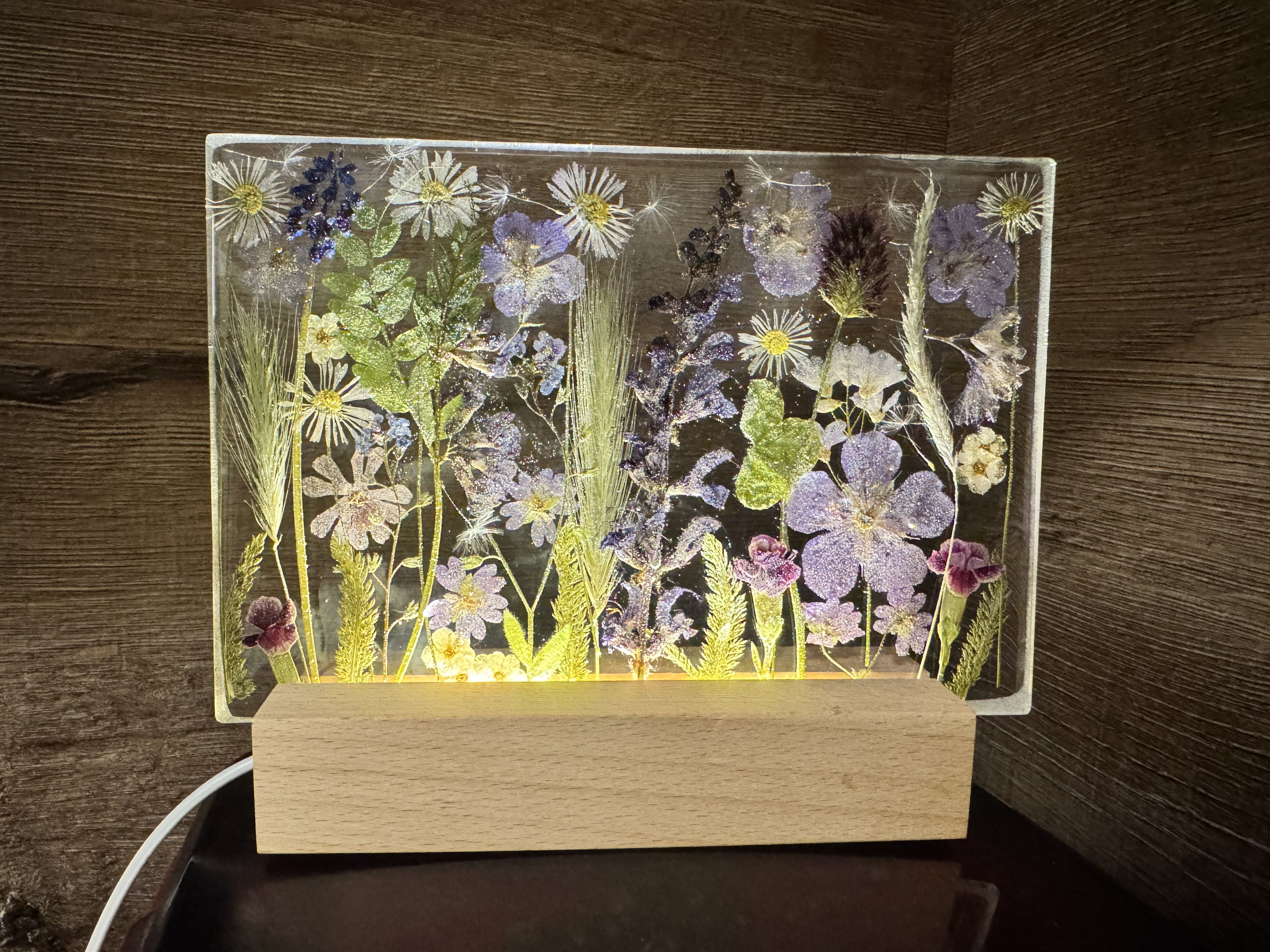 Нічники з епоксидної смоли та сухоцвітів ручної роботи