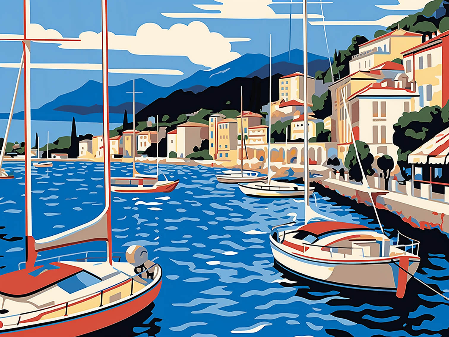 Yachts in the bay, 60x80 cm, original painting on canvas