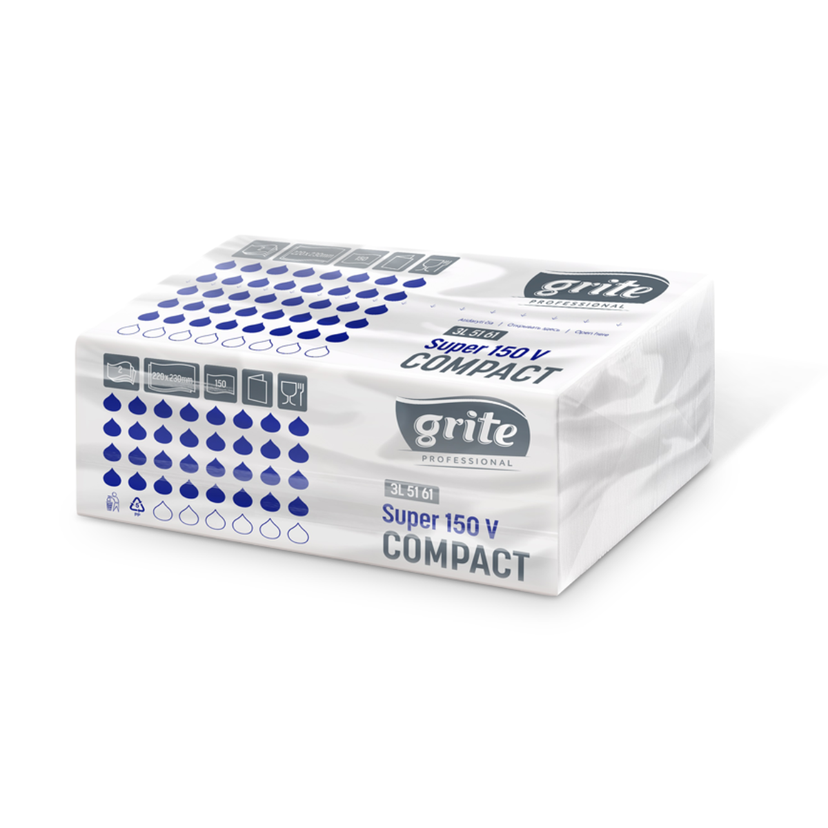 Рушники листові Grite Super 150 V Compact, 150 листів, 220х225 мм, 2 шар, 1 шт