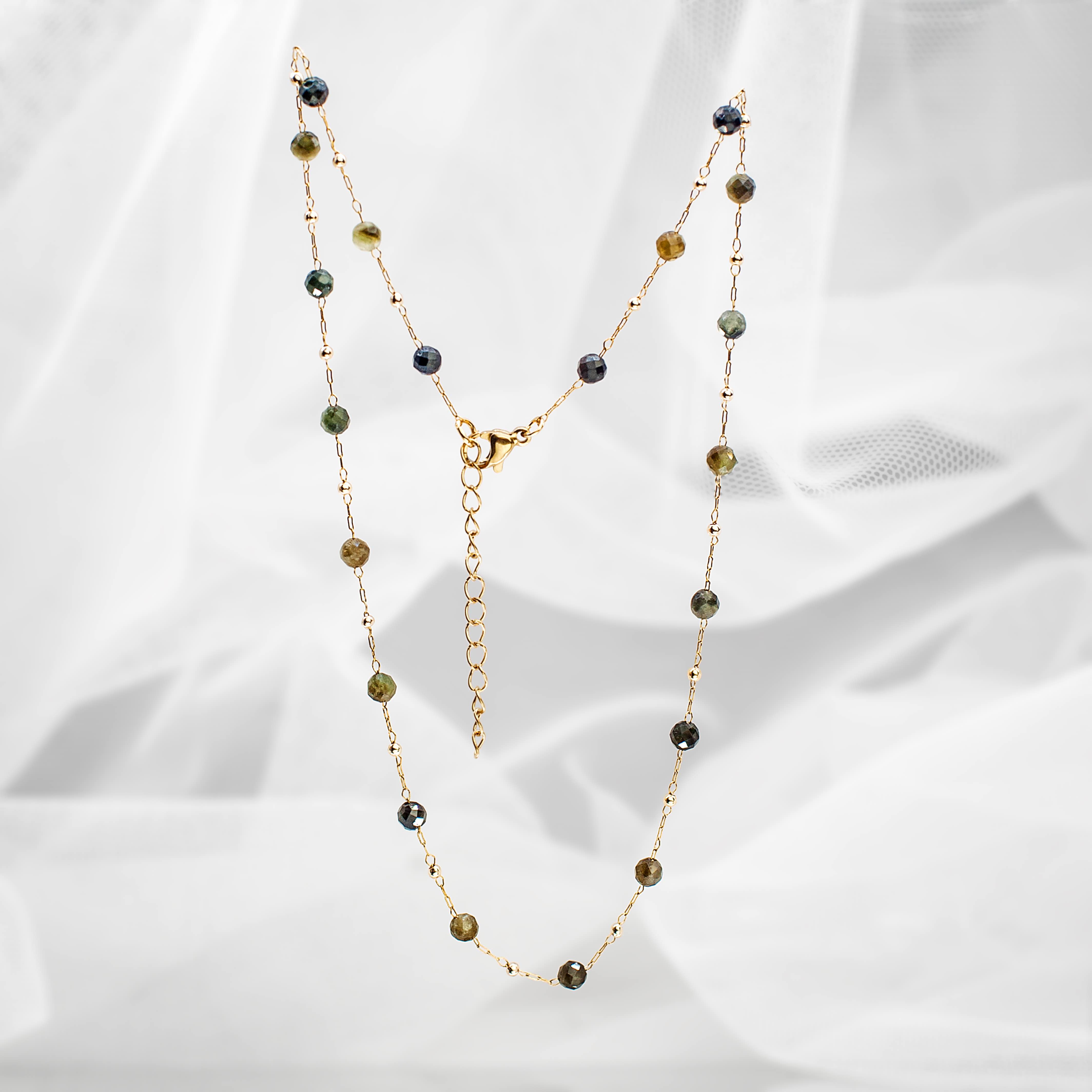 Green Tourmaline Necklace on Stainless Steel Chain