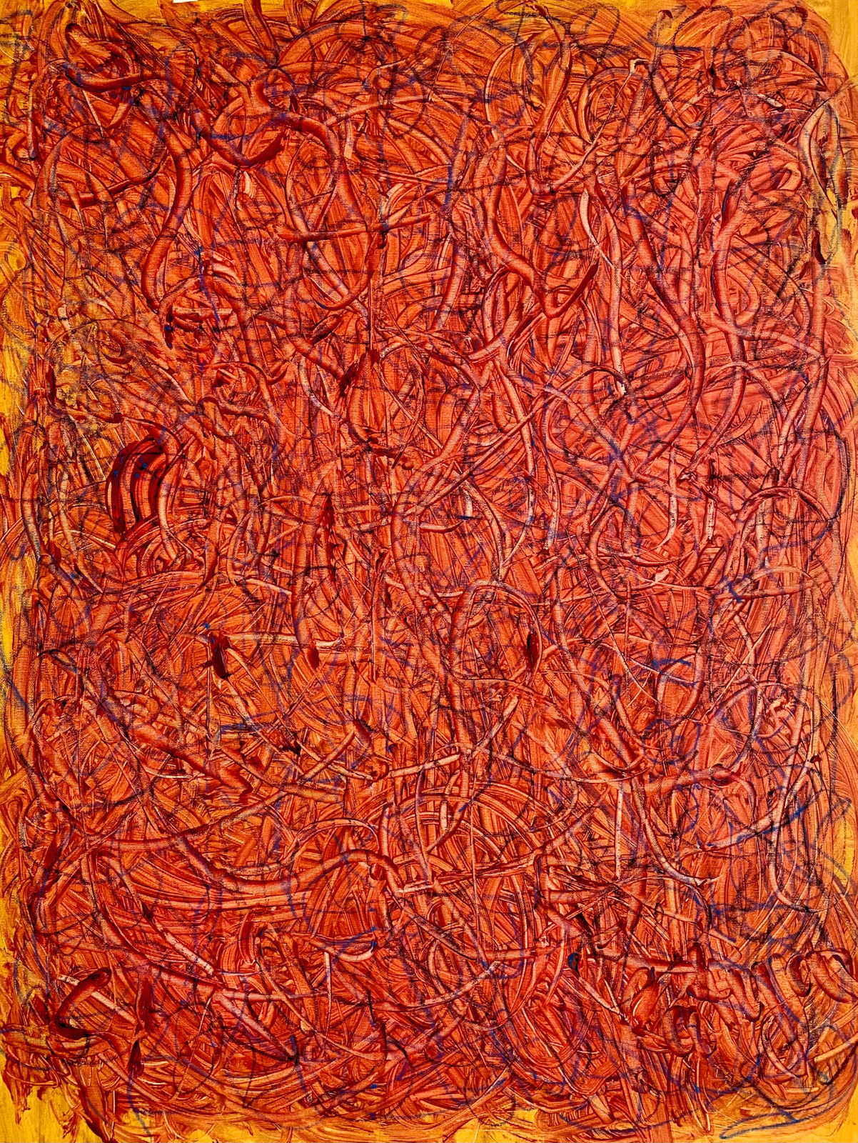 Untitled Red, 2022, Oil, pastel on canvas, 100*78 cm