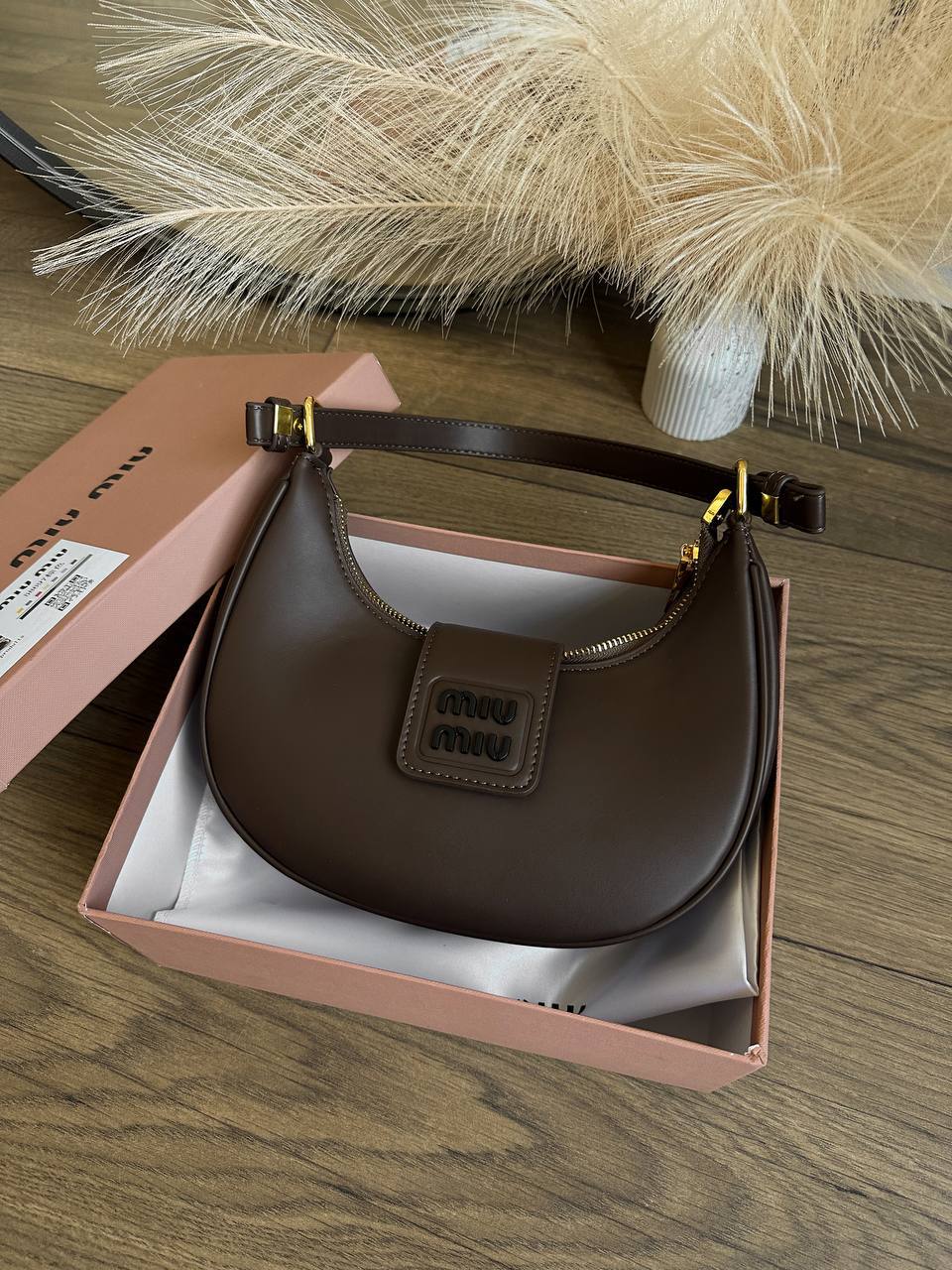 Miu Miu Leather Hobo Bag Brown
