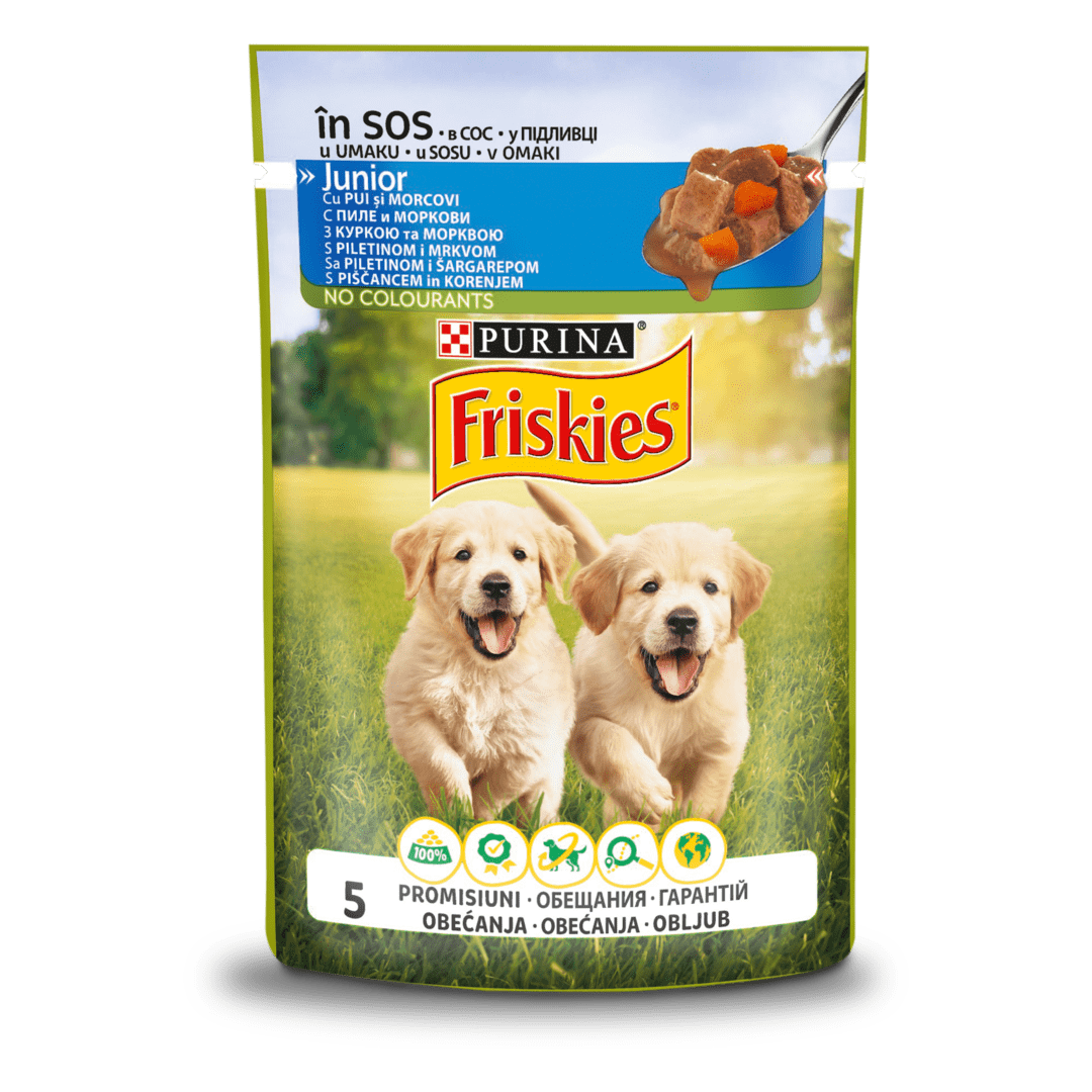 Фріскіс Джуніор Шматочки у підливці з куркою та морквою для цуценят 100г