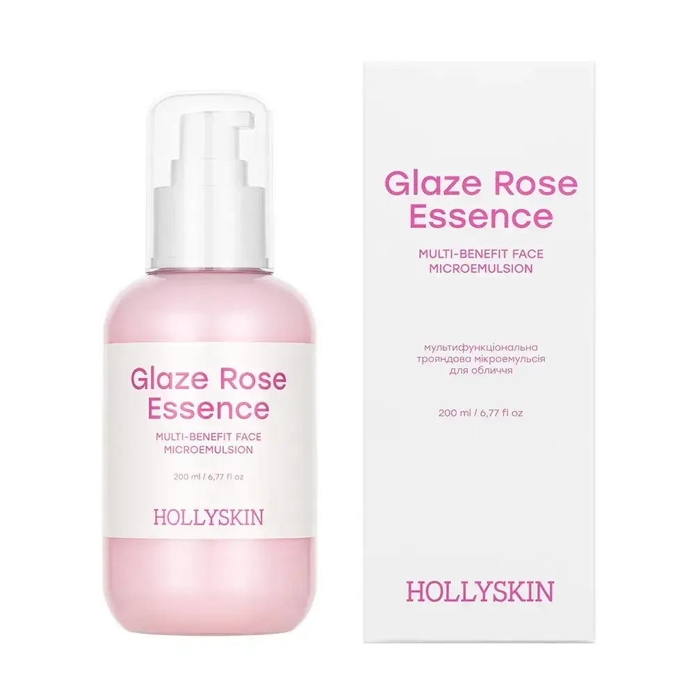 Мультифункціональна трояндова мікроемульсія для обличчя HOLLYSKIN Glaze Rose Essence. 200 ml