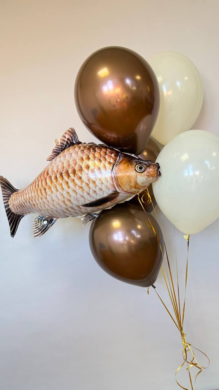 Набір хром-шоколад 3шт, бежеві кульки 2шт, фігурка рибка