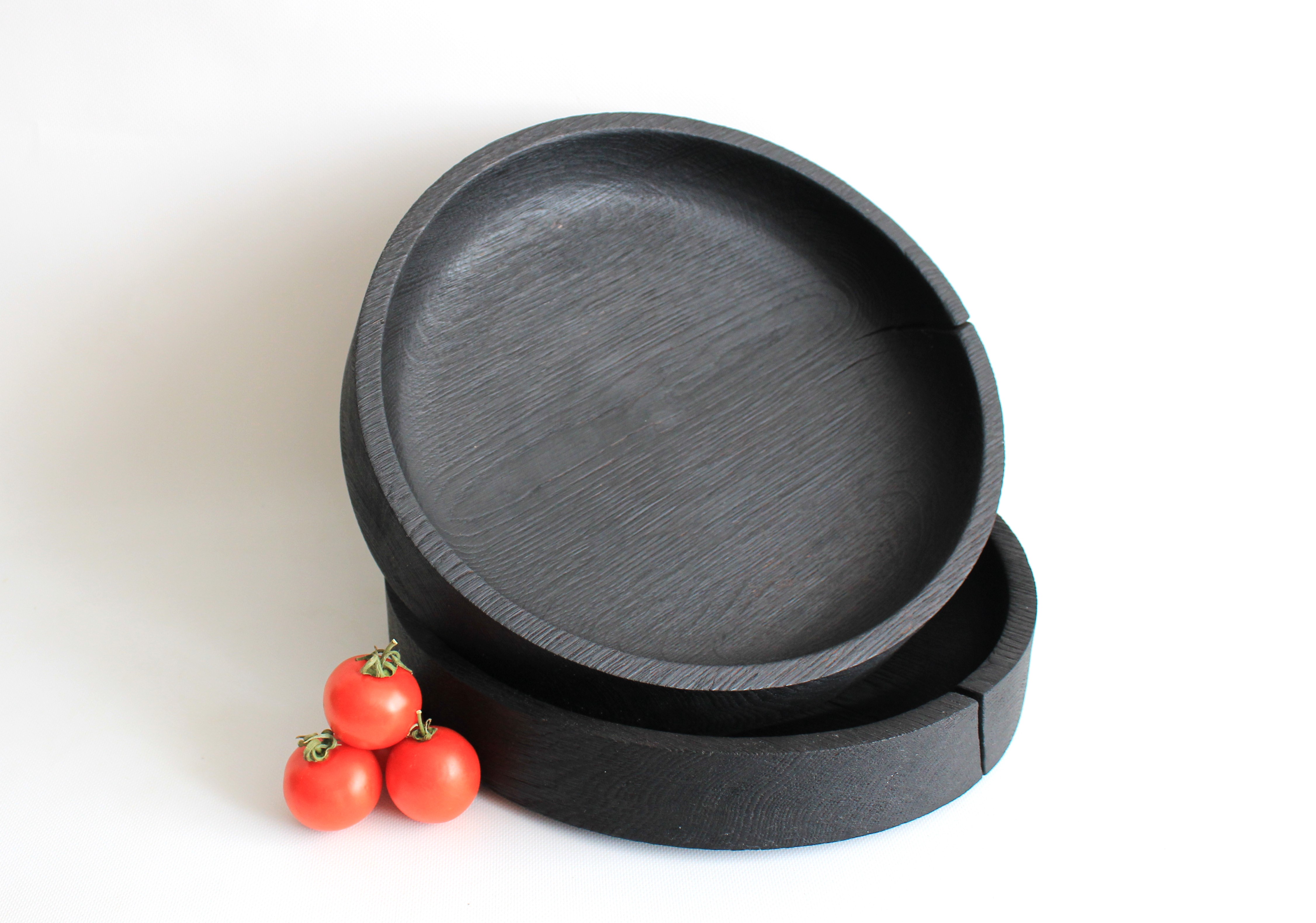 Black large bowl for fruit, wooden dinnerware handmade