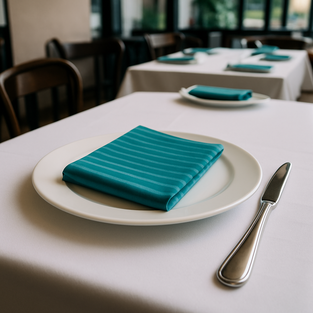 Серветки на стіл із страйп сатіну "Темна бірюза"