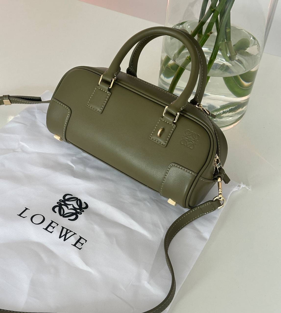 Loewe Amazona 23 Cropped Bag in Nappa Calfskin Olive