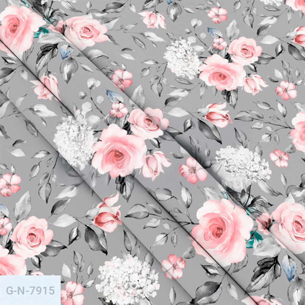 Тканина Голд Euro - Червоні та білі квіти на сірому