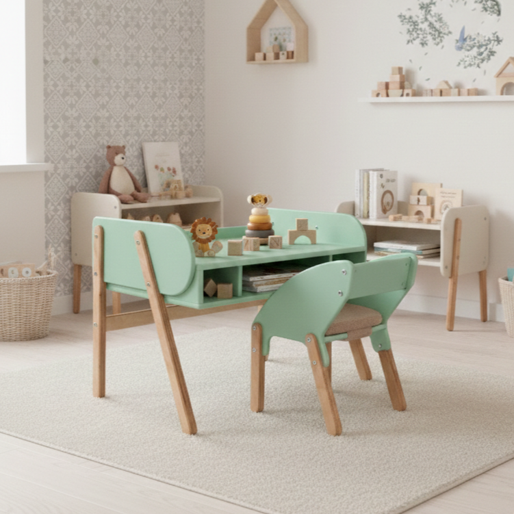 Дитячий столик і стільчик регульований по висоті деревяний дизайнерський Брунька зелений