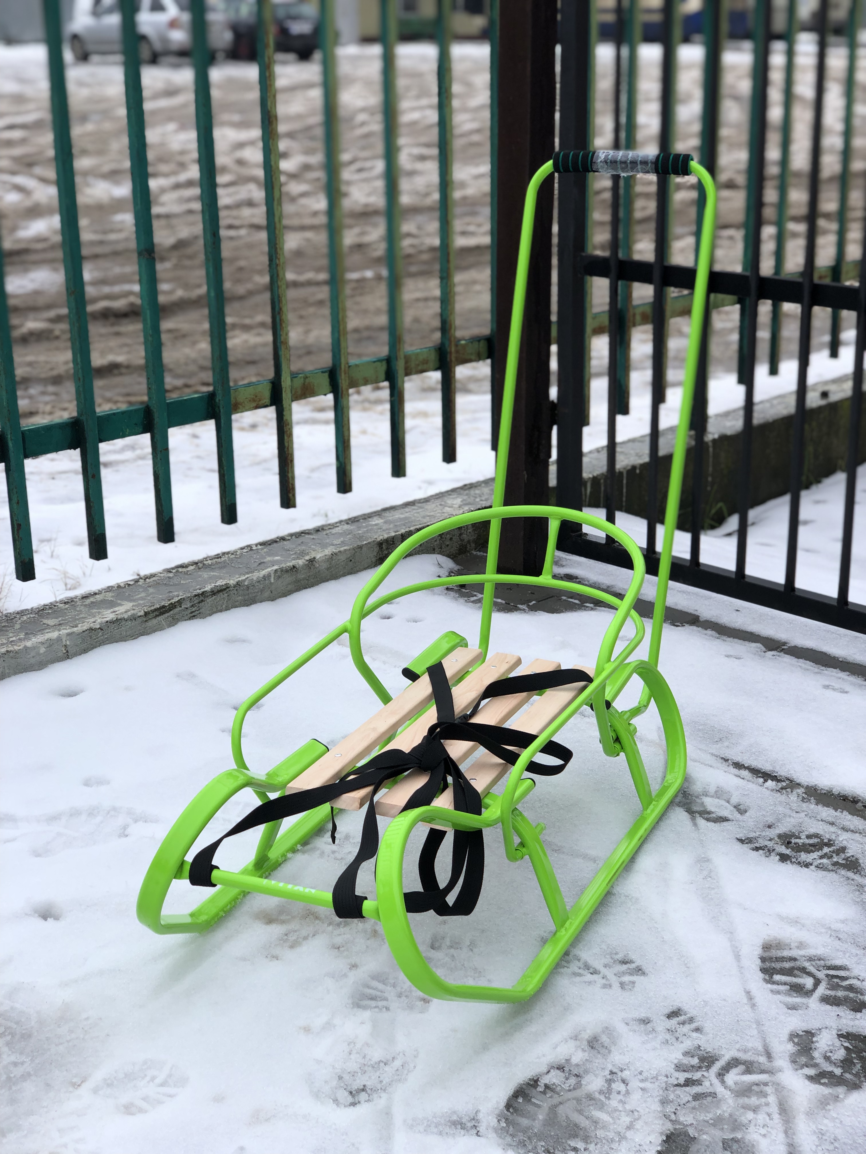 Санки “Експрес” лайм + спинка + ручка