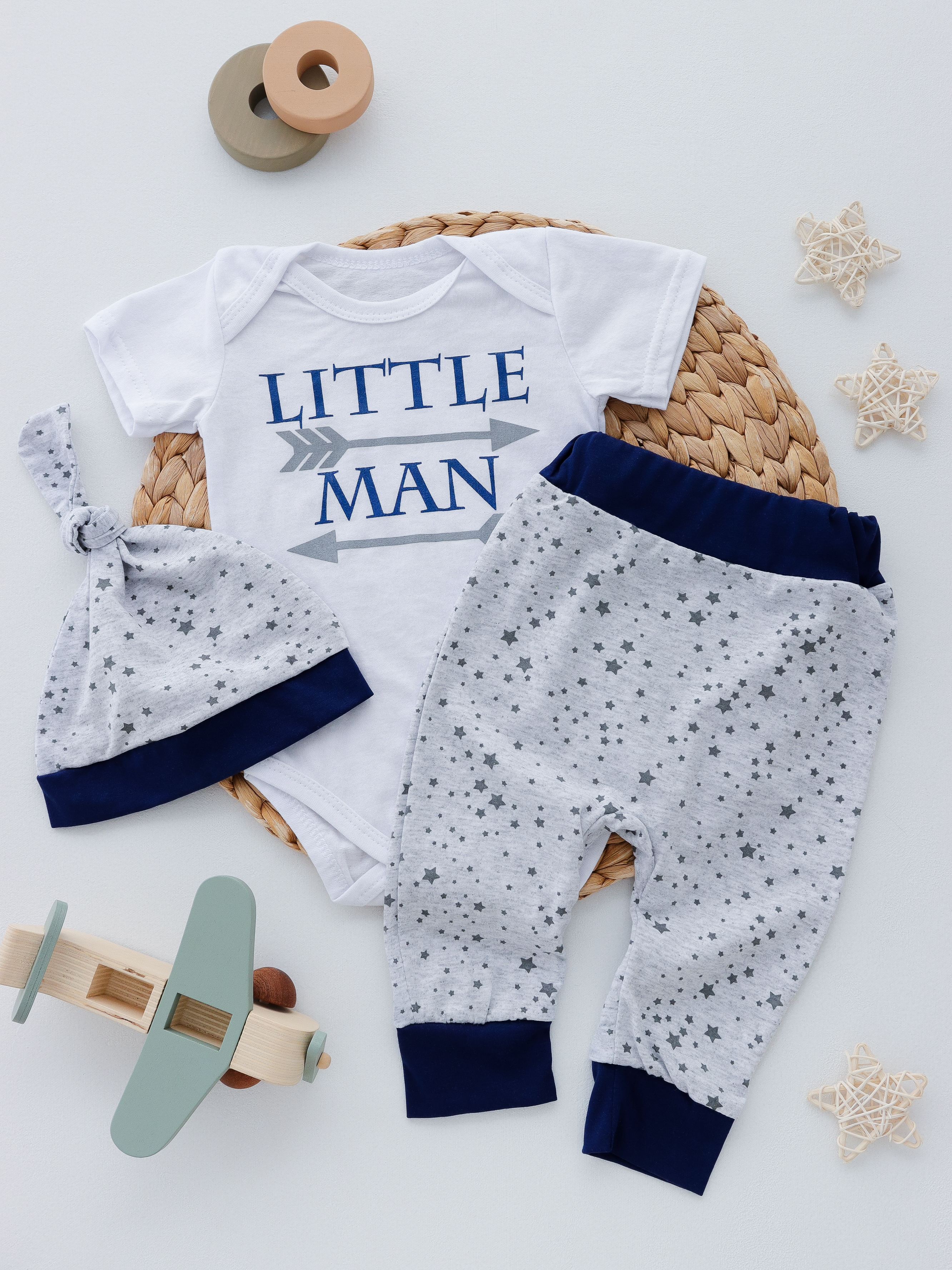 Комплект для новонародженого : боді + штанці + шапочка-вузлик (тканина кулір)