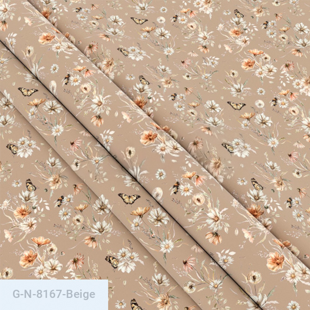 Тканина Голд Euro - Метелики з квітами на бежевому