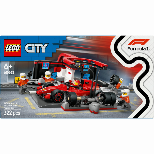 Конструктор LEGO City Піт-стоп і піт-екіпаж F1 з болідом Ferrari (60443)