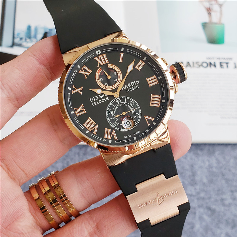 Ulysse Nardin Marine Chronometer features an 18k rose gold black