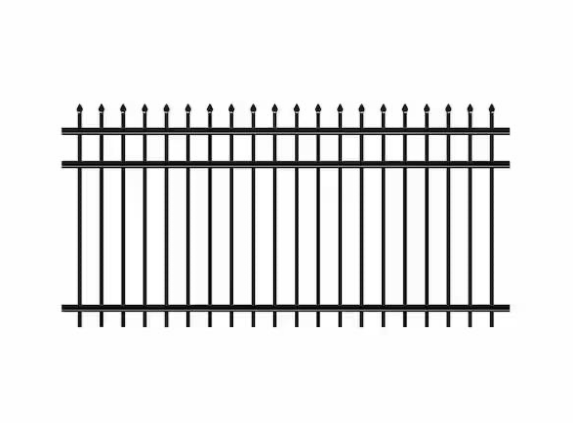 Ornamental Steel Fence | 3 Rail | Pressed point  | 4 'x 8 Feet