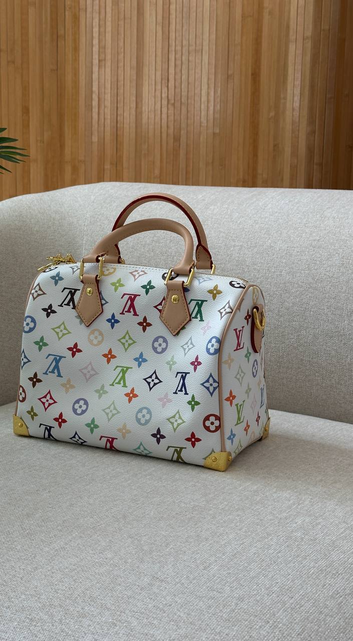 LV Louis Vuitton x Murakami Takashi Speedy Bandouliere 25 Multicolor White