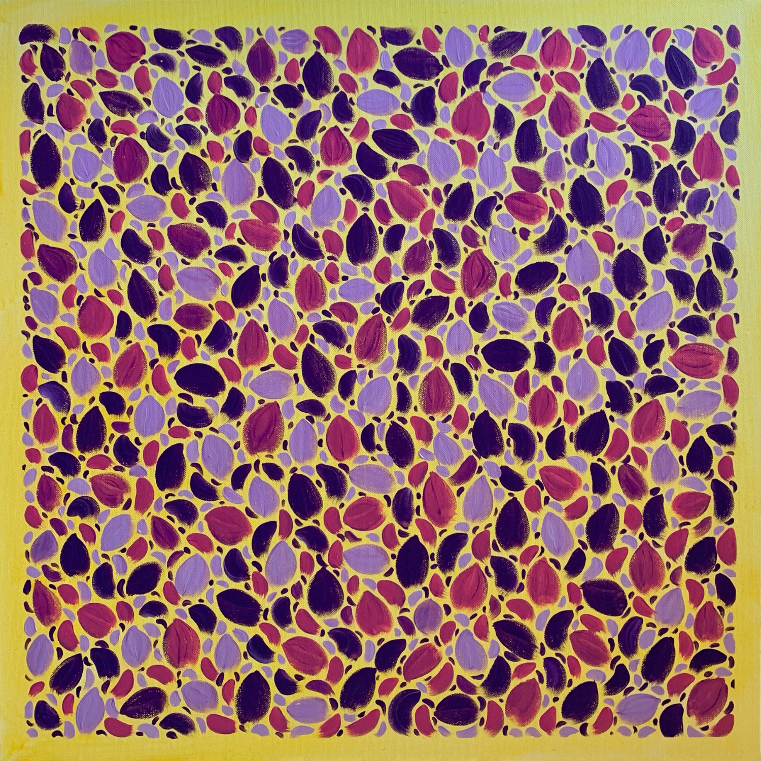 Purple on Yellow ornament, 2022, Acrylic on canvas, 60*60 cm