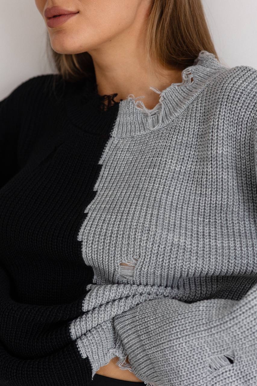Вязаный свитер "Ребекка" - Чёрно-серый