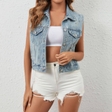 Loose Rhinestone Denim Vest For Women | Casual Sleeveless Denim Jacket