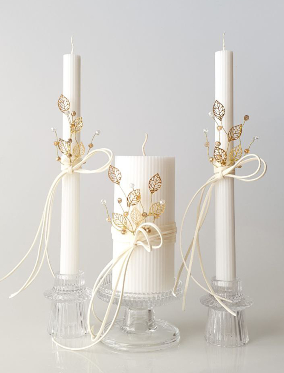 Сімейне вогнище смужка з намистинами, декоративними листочками та підсвічником