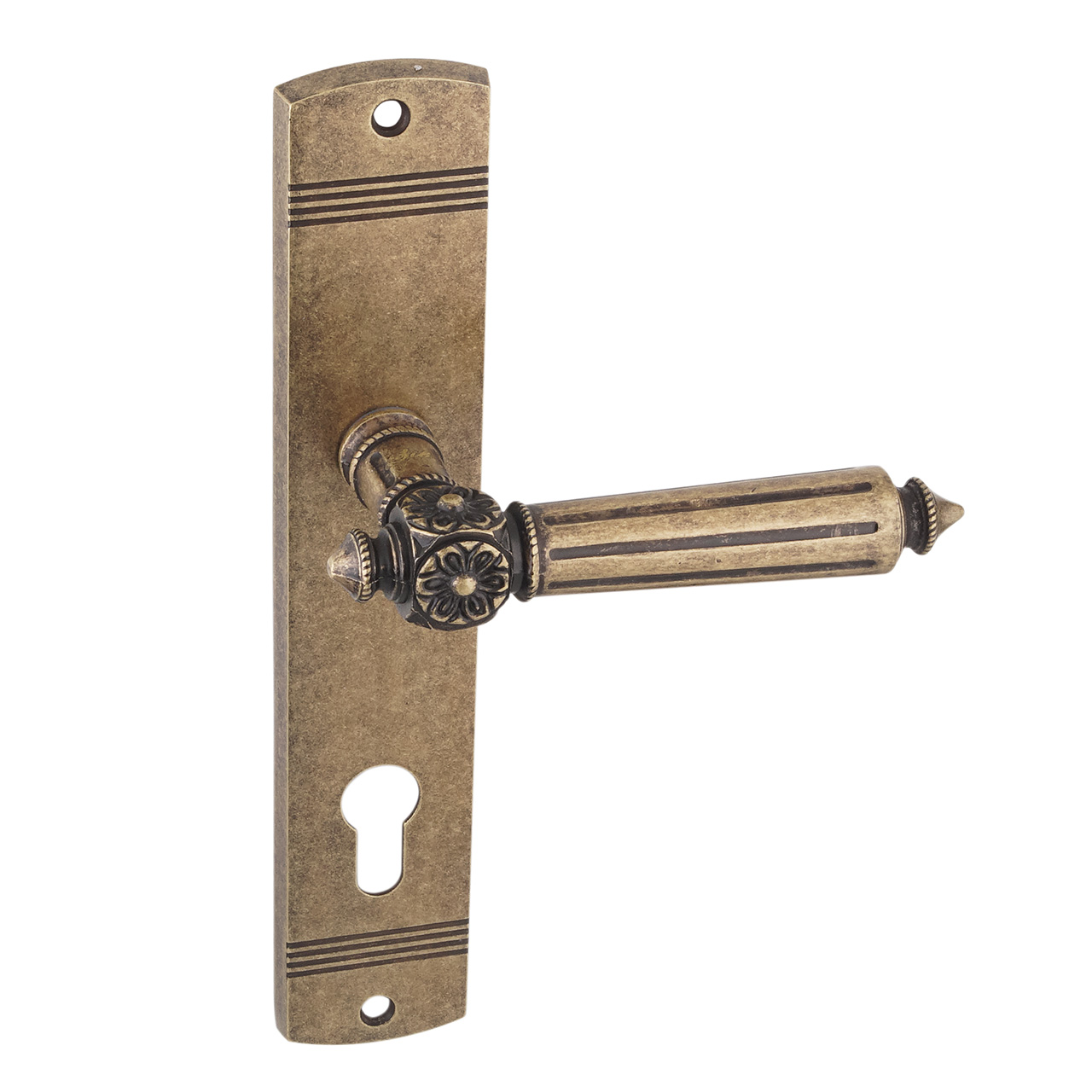 Дверна ручка під ключ (85мм) на планці SIBA Rimini, антична бронза