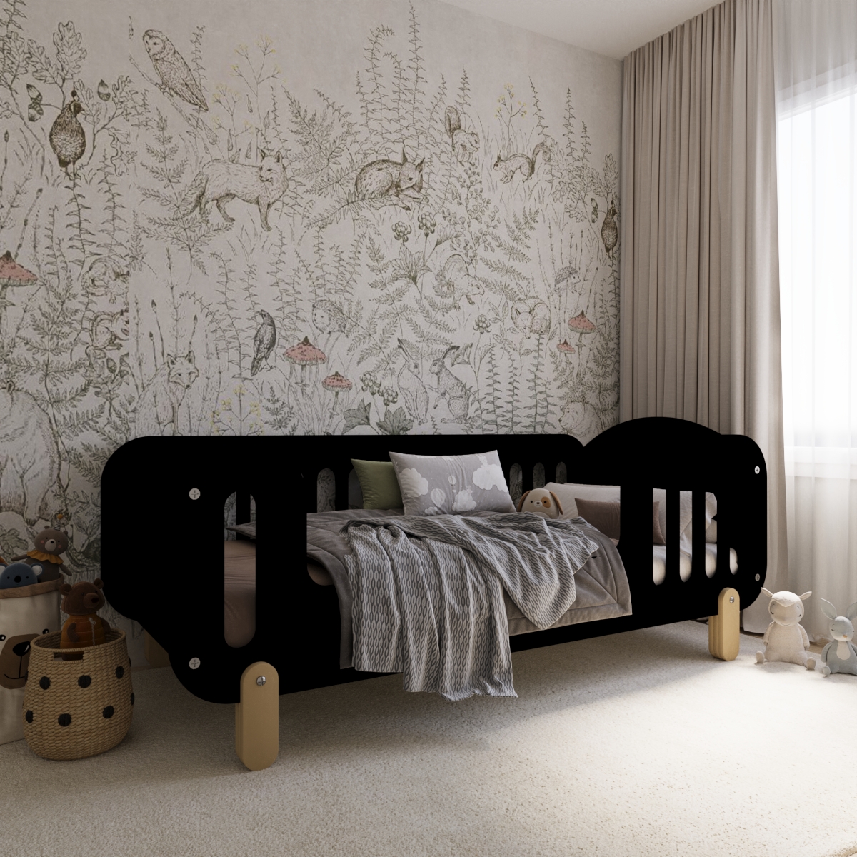 Дитяче ліжко дизайнерське Монтессорі Брунька 190×90 см - Чорне