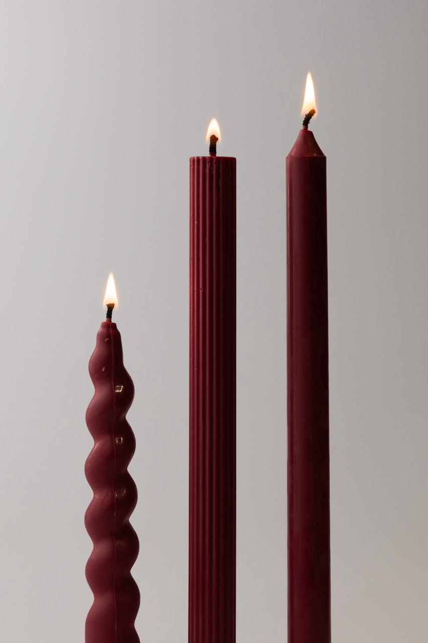 Bordeaux Taper Candles, Full Set of 3