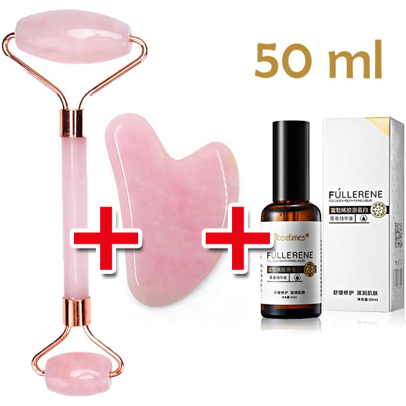 Набор: Массажный Скребок Гуаша "Сердце" + Роллер + Collagen 50 ml