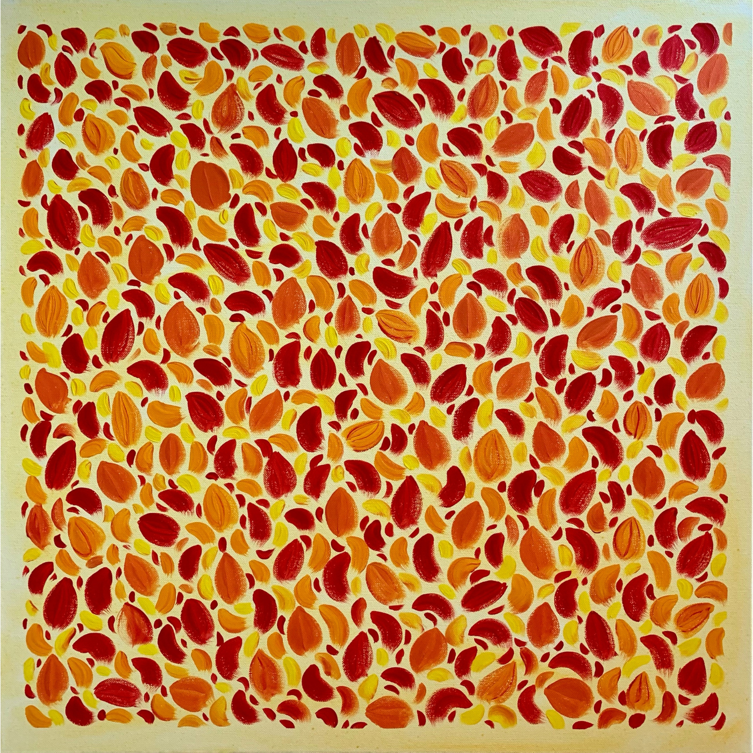 Red with Orange ornament on Yellow, 2022, Acrylic on canvas, 60*60 cm