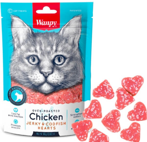 ВАНПІ СЕРДЕЧКИ КУРКА З ТРІСКОЮ ласощі для котів 0.08 кг.