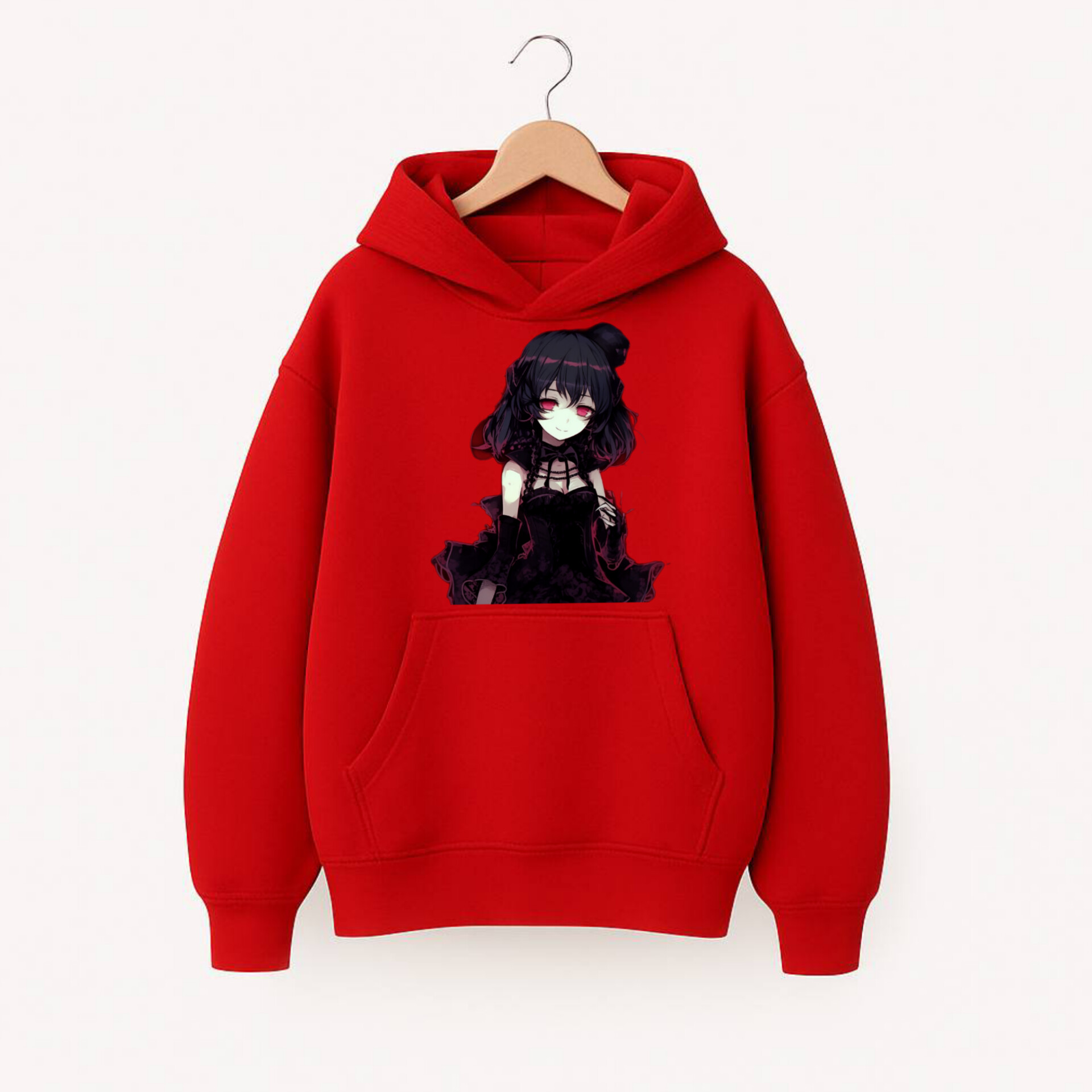 ХУДІ УТЕПЛЕНЕ ОВЕРСАЙЗ ЧЕРВОНЕ З ПРИНТОМ "АНІМЕ ДІВЧИНКА 1"