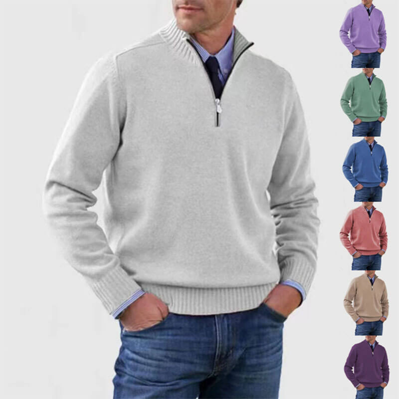 Men's Solid Color Knitted Sweater Long Sleeve | Stand Collar Sweater