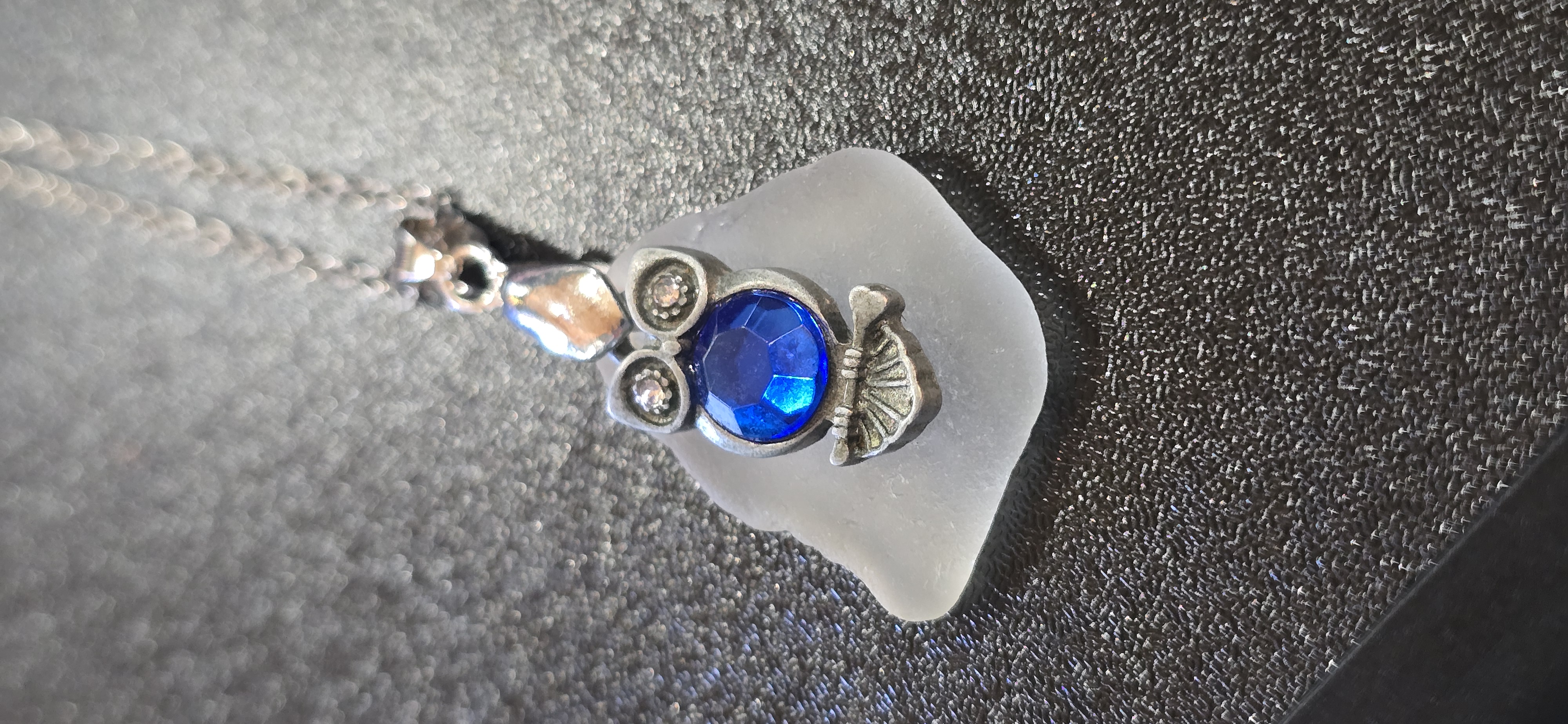 Blue Owl Sea Glass Necklace 