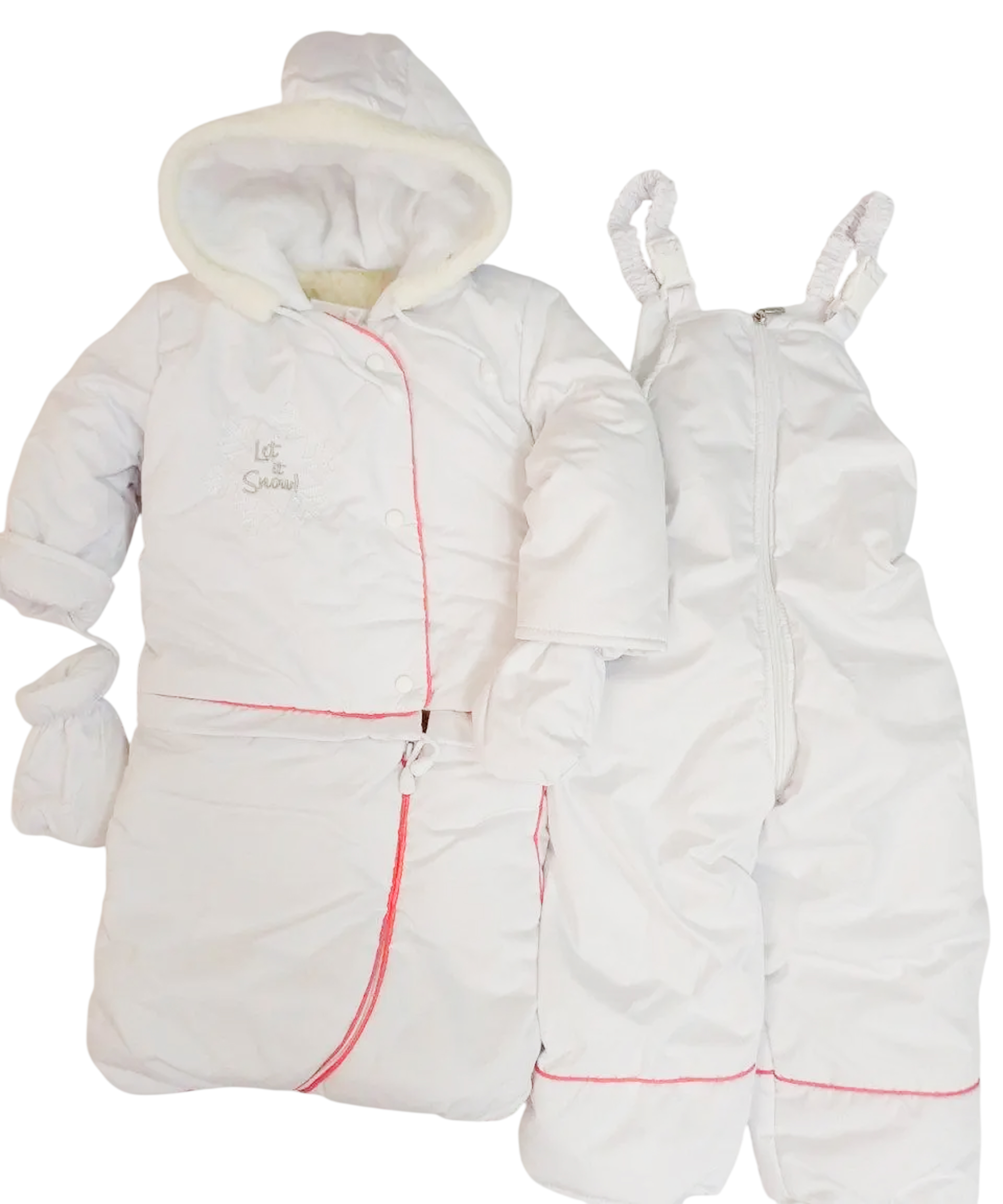 Комплект-спальник + штани зимовий білий рожевий кант