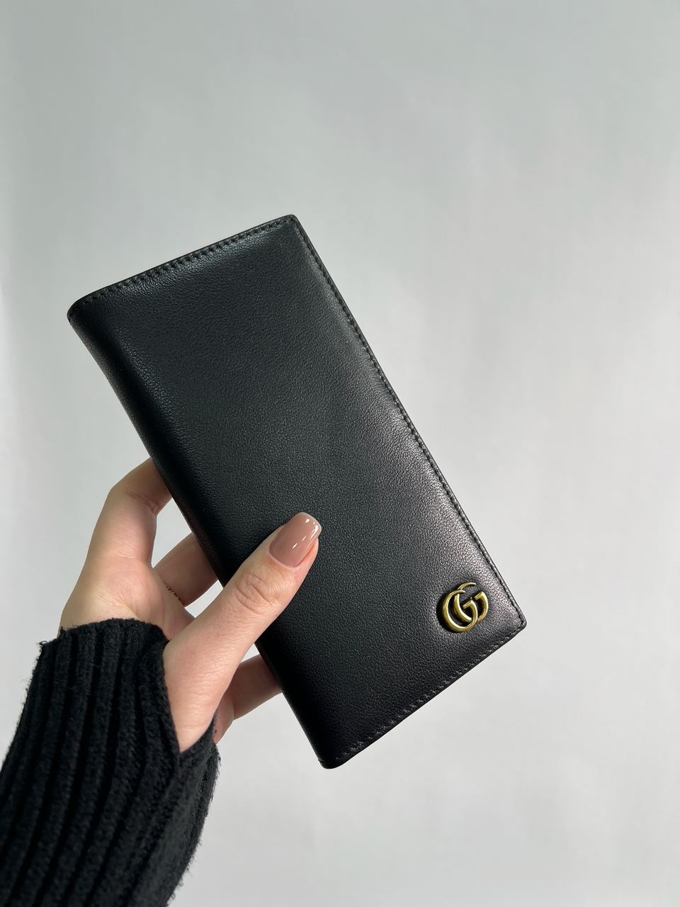 Gucci Marmont G Black Leather Bifold Long Wallet Purse