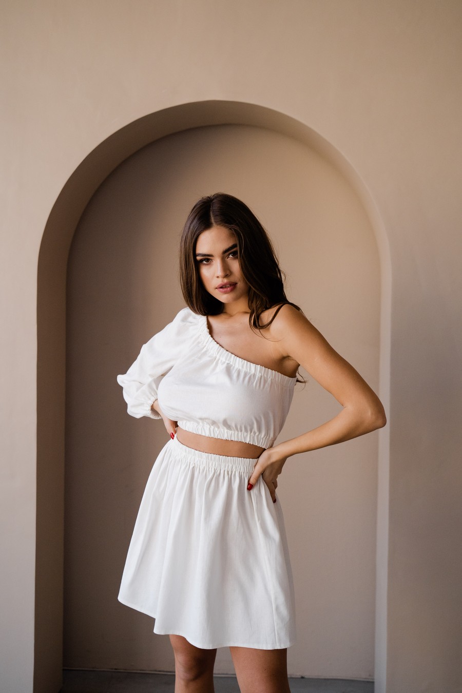 Літній лляний однотонний топ на одне плече - Молочний IWOMAN