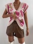 Vintage Jacquard Knit Vest Aesthetic | Casual V-Neck Sweater Vest