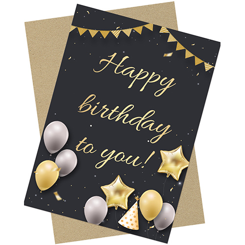 Дизайнерська чорна листівка "Happy Birthday to You"