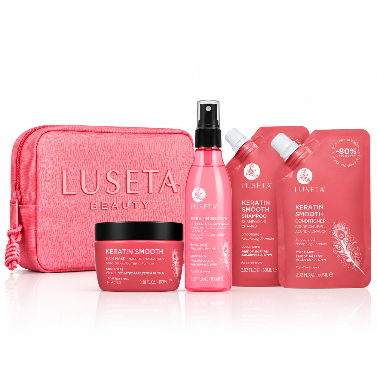 Набір для пошкодженого волосся з косметичкою Luseta Beauty Keratin Jet-Set Hair Smooth Kit