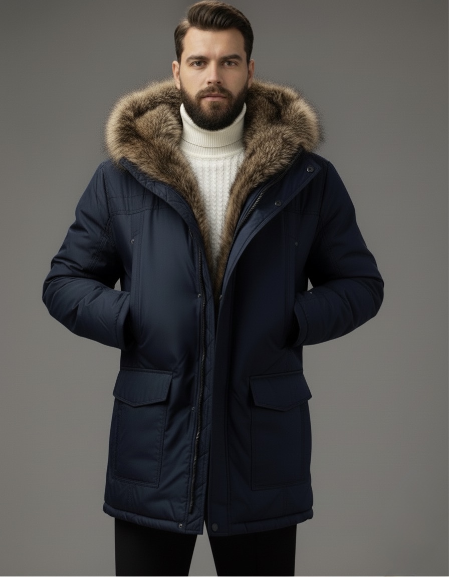 Чоловіча зимова куртка з верблюжим наповнювачем та датчиком температури dark blue