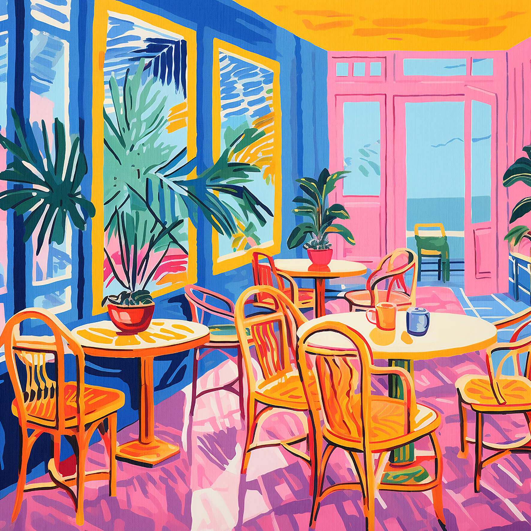 Morning cafe IV, 80x80 cm, original acrylic painting on canvas