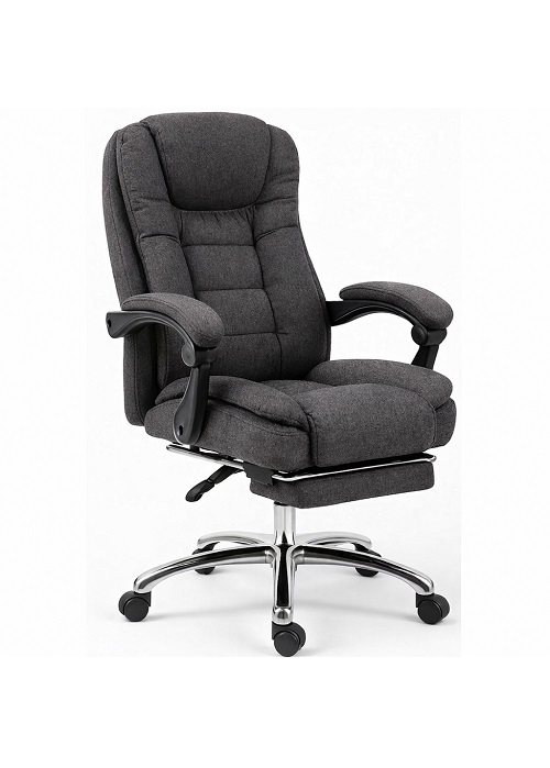Крісло керівника з підставкою для ніг Бос та функцією вібромасажу, офісне крісло на колесах, крісло офісне темно-сіре